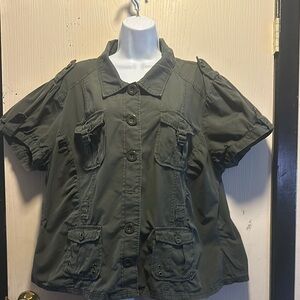Venezia Plus Size 22/24 Olive Green Cotton Military Style Pocket Shirt